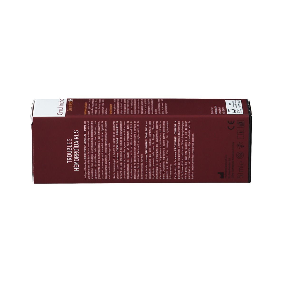 Produktverpackung, Seitenansicht. Aufschrift: Circulymphe Complexe H. Text in mehreren Sprachen.