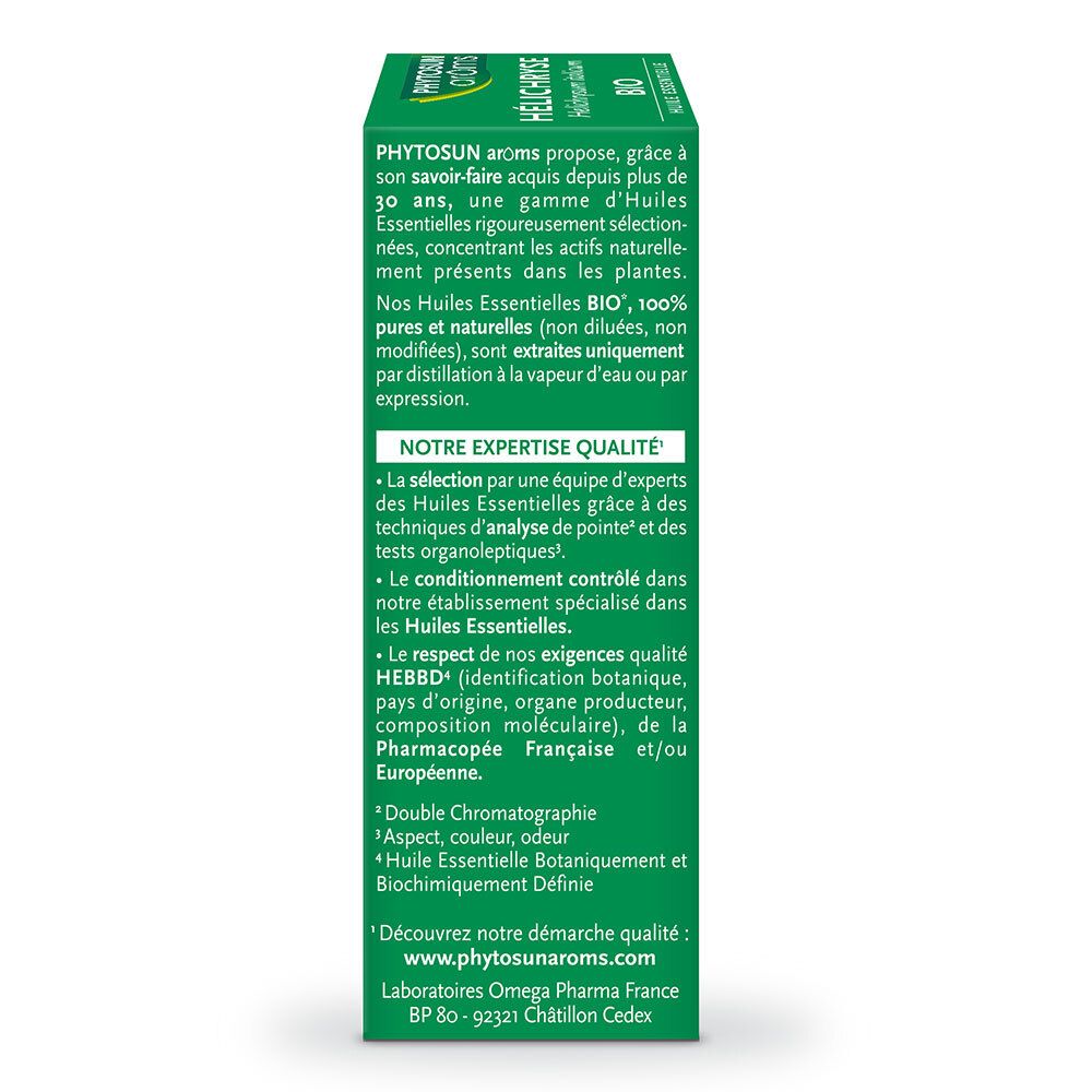 Text auf der Verpackung: Expertise, Qualität, HEBBD, Double Chromatographie. Labor Omega Pharma France.