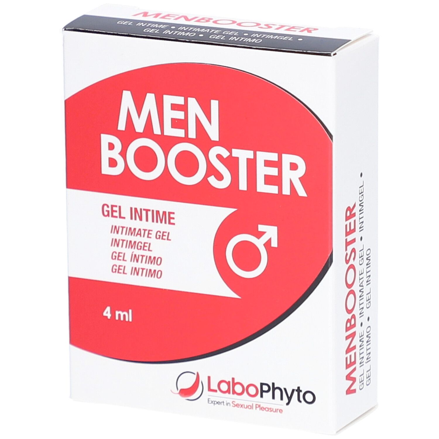 Doosje "MEN BOOSTER" en "GEL INTIME". LaboPhyto logo. Inhoud 4 ml.
