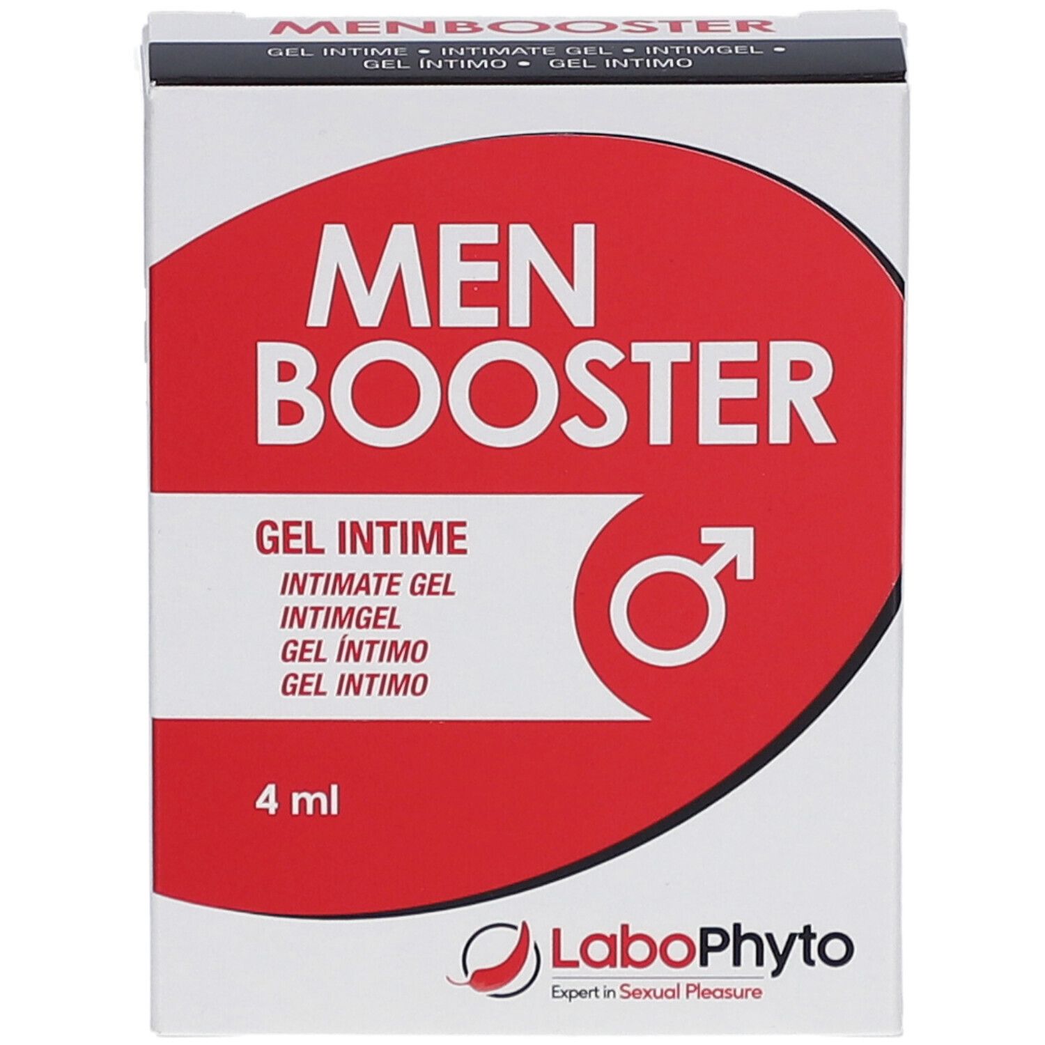 Doosje "MEN BOOSTER" en "GEL INTIME". LaboPhyto logo. Inhoud 4 ml.