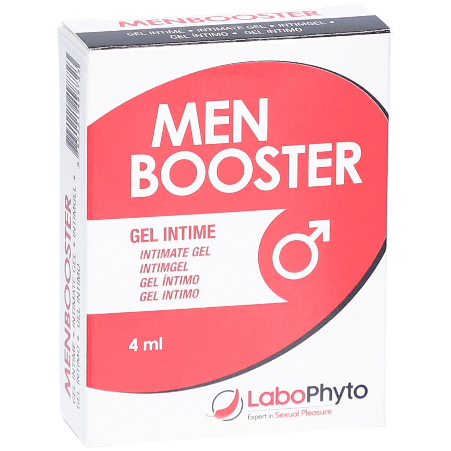 Doosje "MEN BOOSTER" en "GEL INTIME". LaboPhyto logo. Inhoud 4 ml.