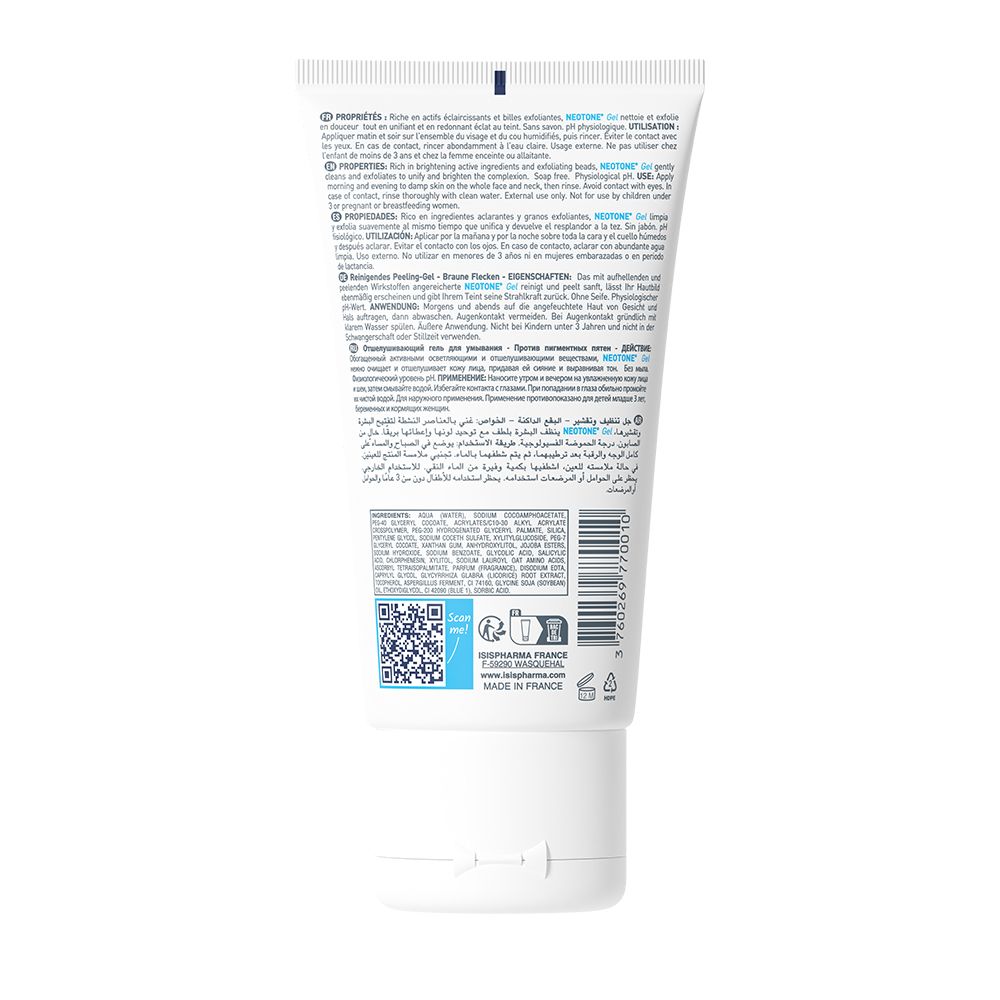 Rückseite der Tube. Text in mehreren Sprachen. QR-Code, Barcode. Hergestellt in Frankreich.