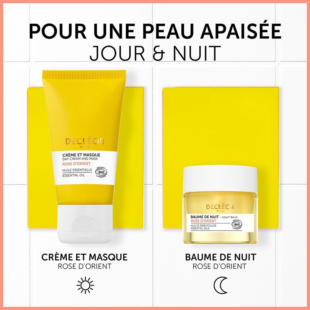 Crème et Masque et Baume de Nuit. Inscription: Crème et Masque, Baume de Nuit. Soin jour et nuit.