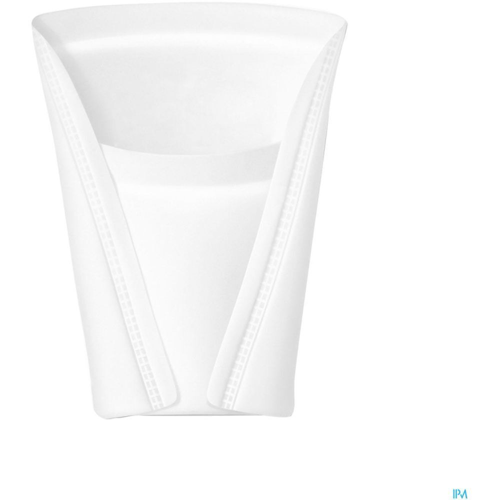 Protection absorbante blanche, forme coquille. Coutures visibles.
