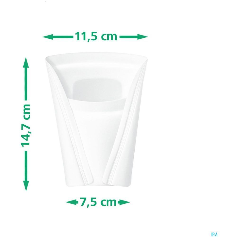 Protection absorbante blanche. Dimensions: 14,7 x 11,5 x 7,5 cm.