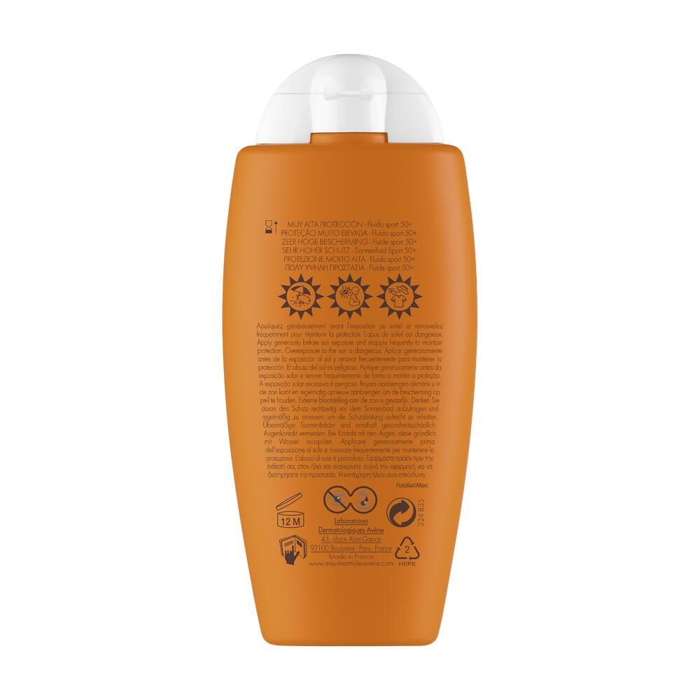 Rückseite einer orangefarbenen Flasche. Text und Logos. 12M-Symbol, Sonnenlogos, Recycling-Symbol.