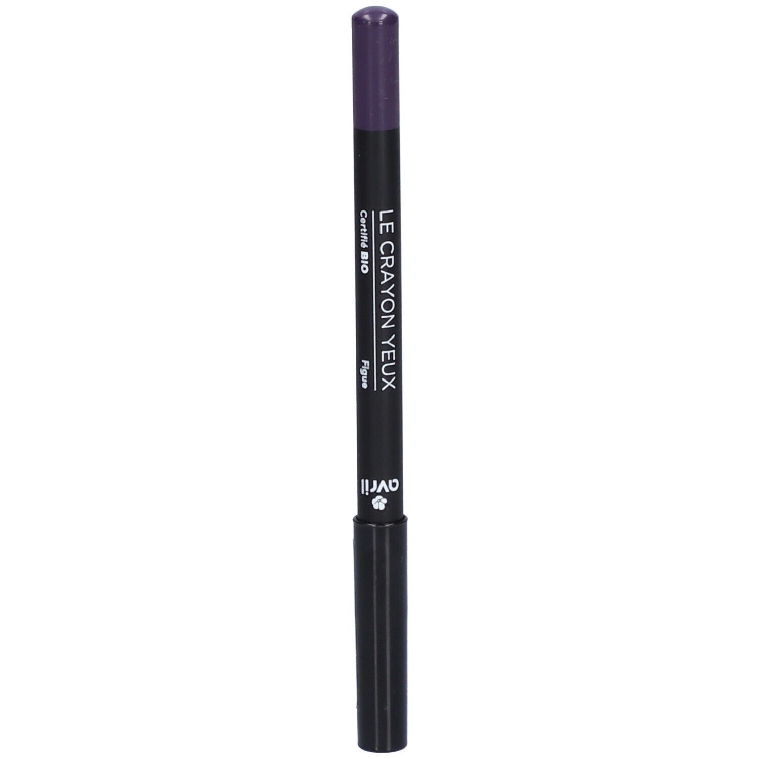 Augenstift, dunkelviolett. Aufschrift: Le Crayon Yeux, Certifié Bio, Avril. Schwarzer Stift mit lila Spitze.