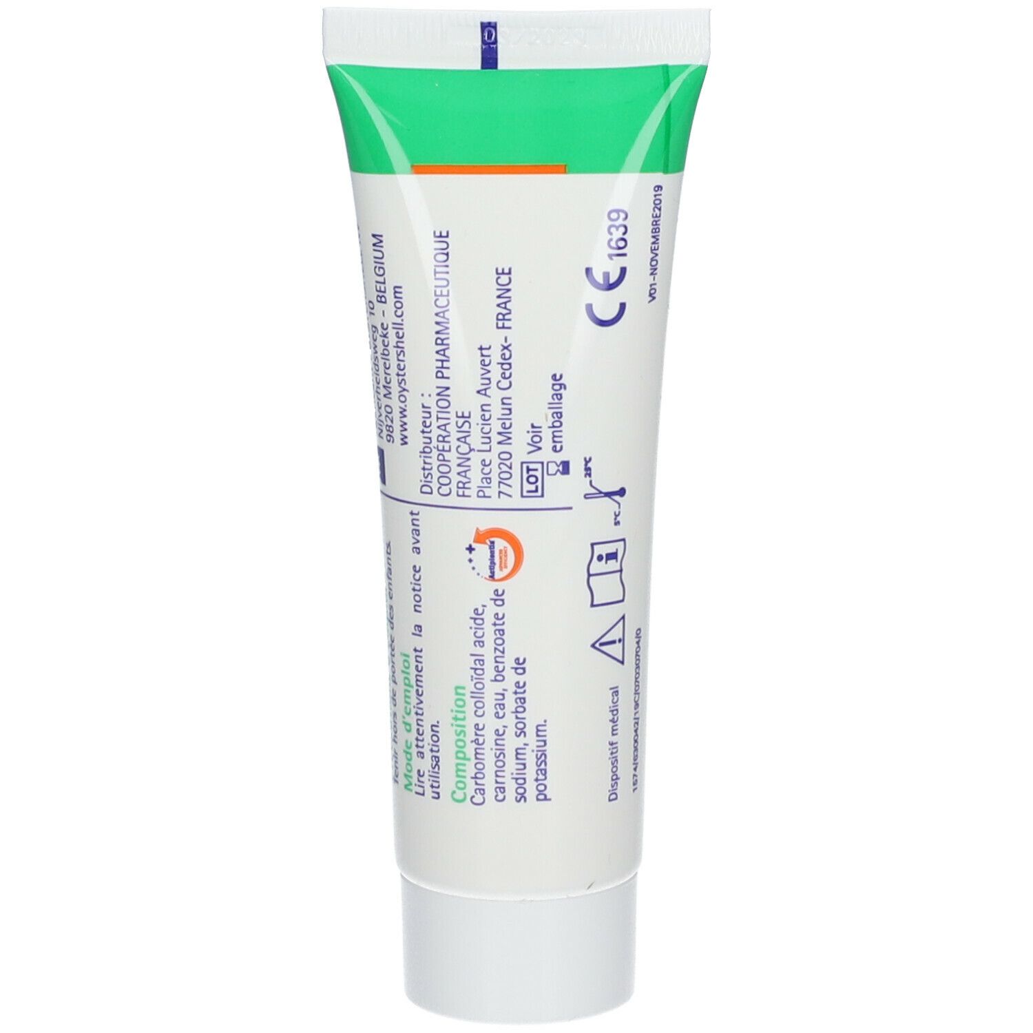 Dos du gel Osmo Soft 4 en 1. Contient les ingrédients et les informations du fabricant. Marquage CE.
