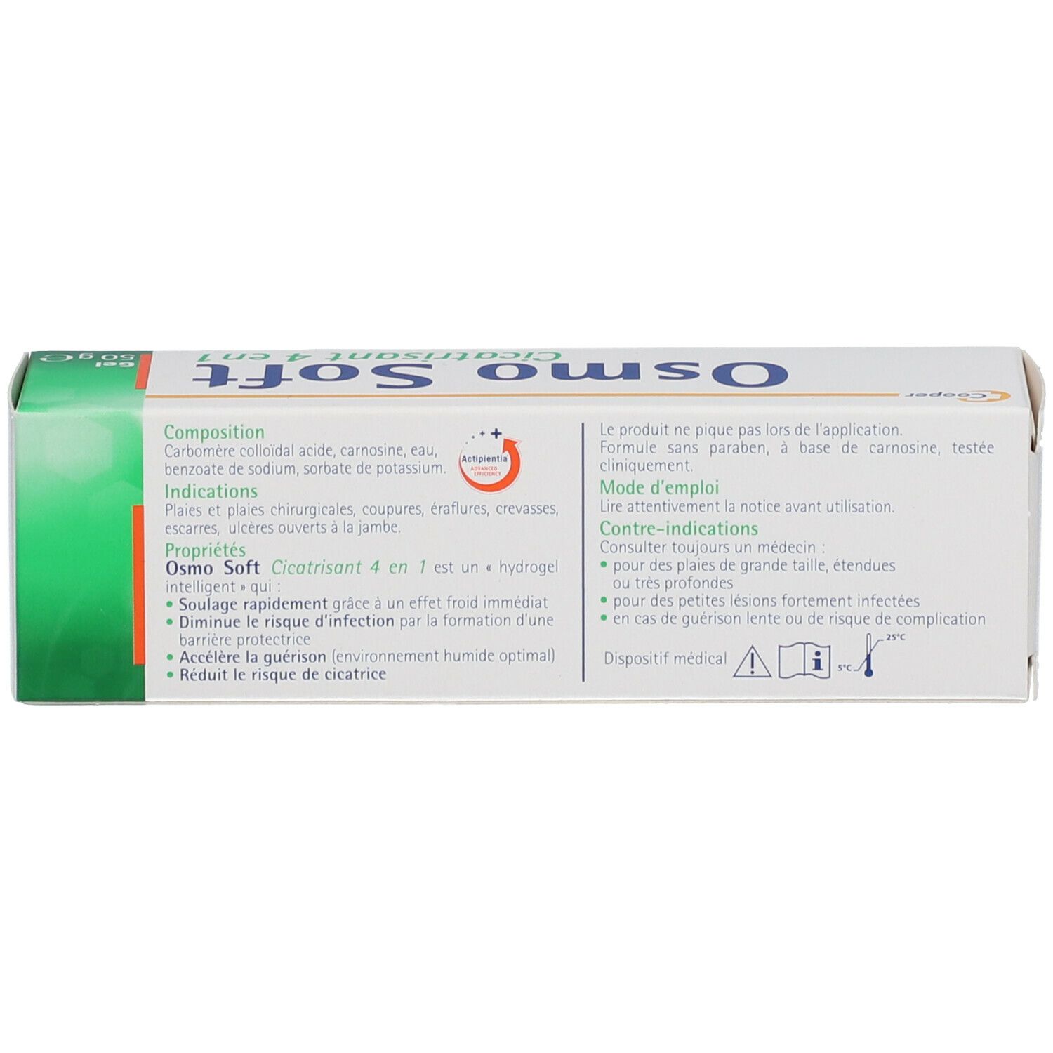 Dos de l'emballage Osmo Soft 4 en 1. Contient ingrédients, propriétés et instructions d'utilisation.