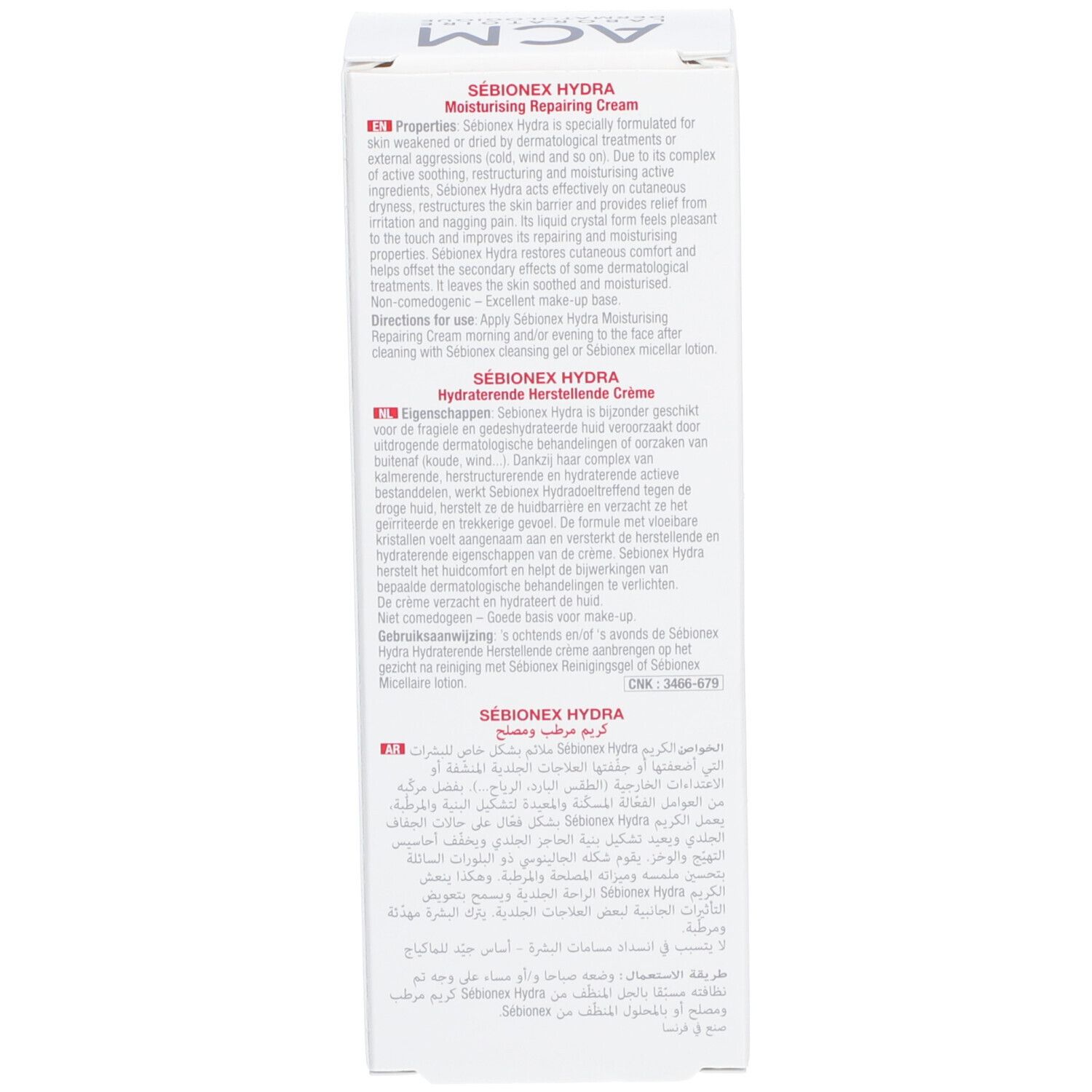Produktverpackung. Text in mehreren Sprachen. Beschreibung des Produkts. Herstellerinformationen.