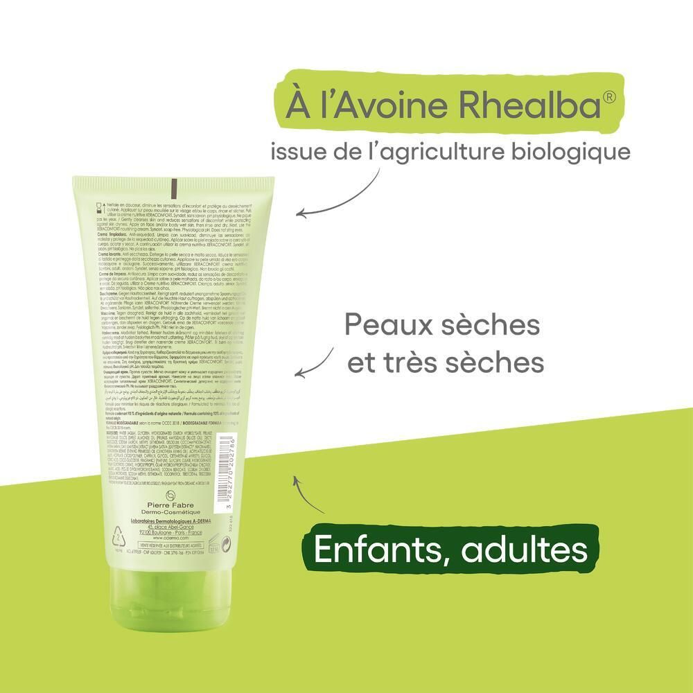 Dos d'un tube vert. Texte: À l'Avoine Rhealba, Peaux sèches et très sèches, Enfants, adultes. Texte et symboles.