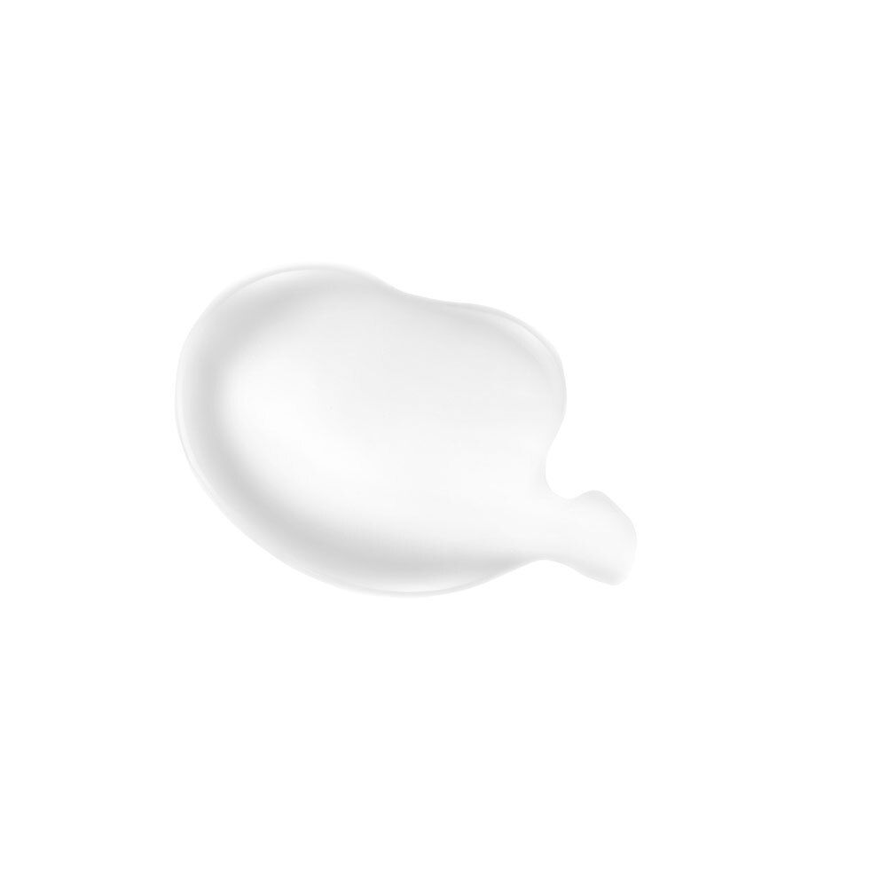 Weißes Fluid auf weißem Hintergrund. Geformt wie ein Tropfen.