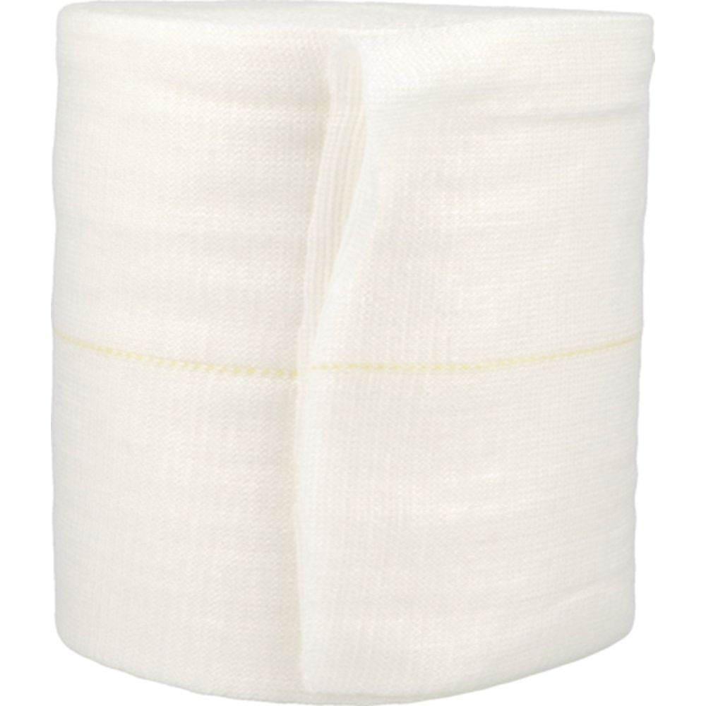 Rouleau de bandage blanc. Couture jaune. Structure en filet.
