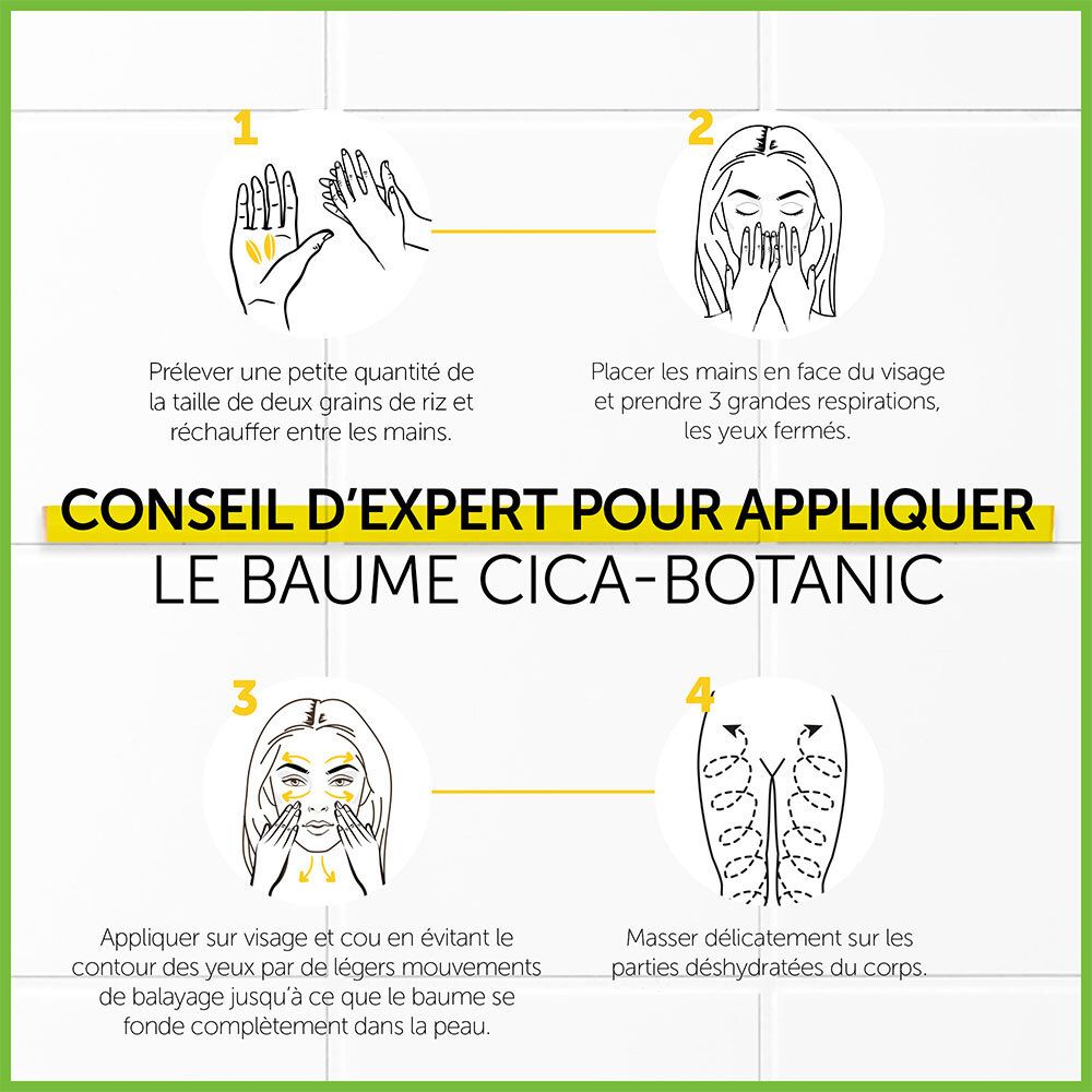 Étapes d'application : 1. Réchauffer le produit dans les mains. 2. Couvrir le visage. 3. Appliquer sur le visage et le cou. 4. Masser sur le corps.