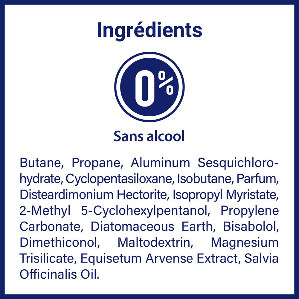 Infographie des ingrédients. Texte : 0% alcool. Liste des ingrédients.