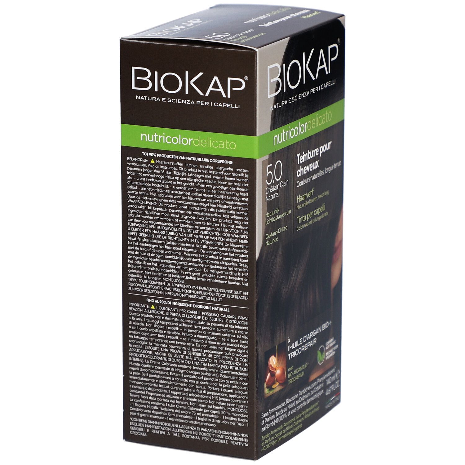 BIOKAP Nutricolor Delicato. Verpakking met tekst. Productinfo en ingrediënten.