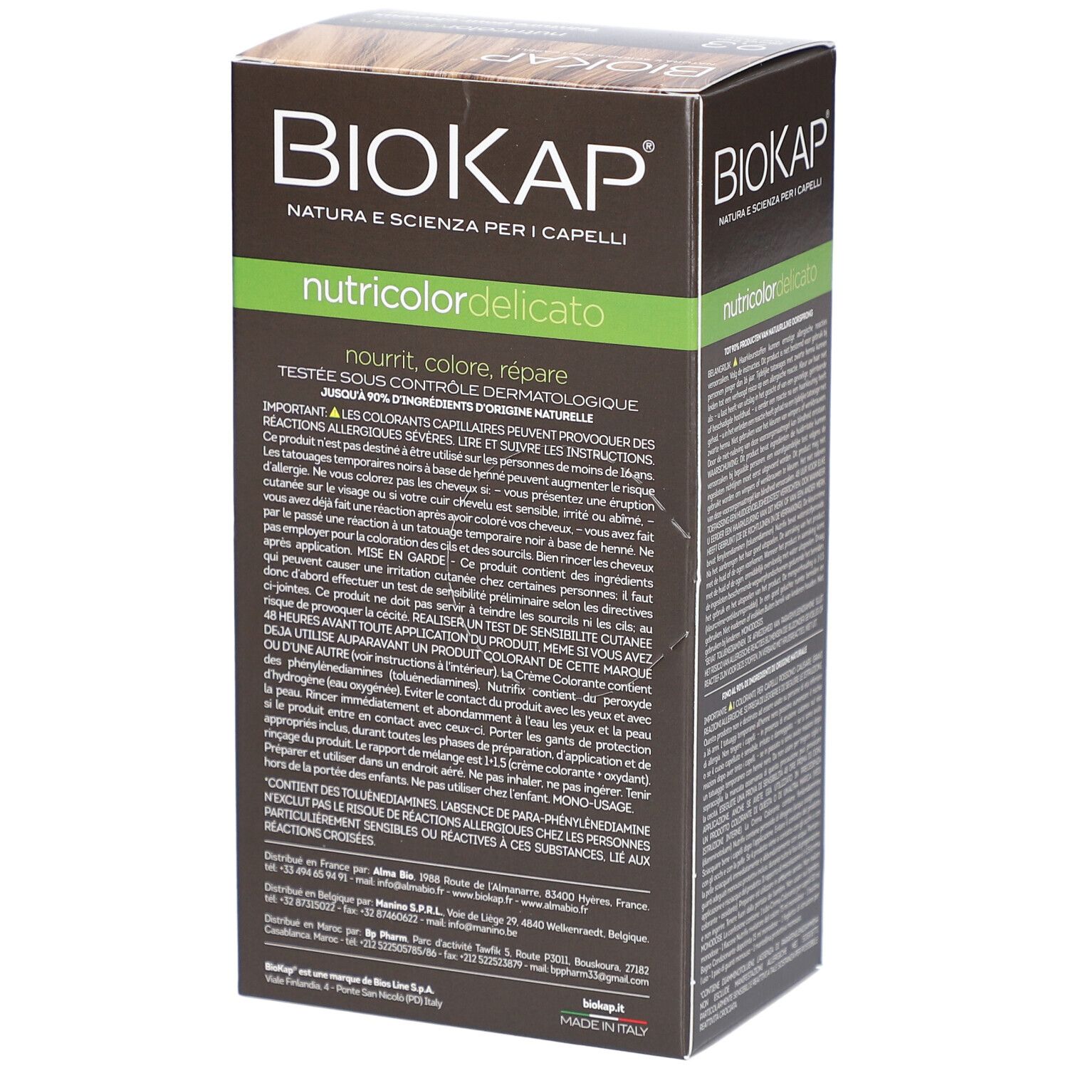 Emballage BIOKAP Nutricolor Delicato. Arrière avec informations produit et texte.