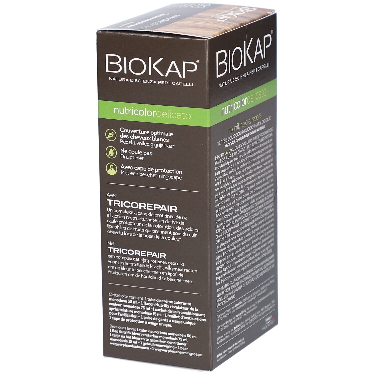 Emballage BIOKAP Nutricolor Delicato. Arrière avec informations produit et texte.