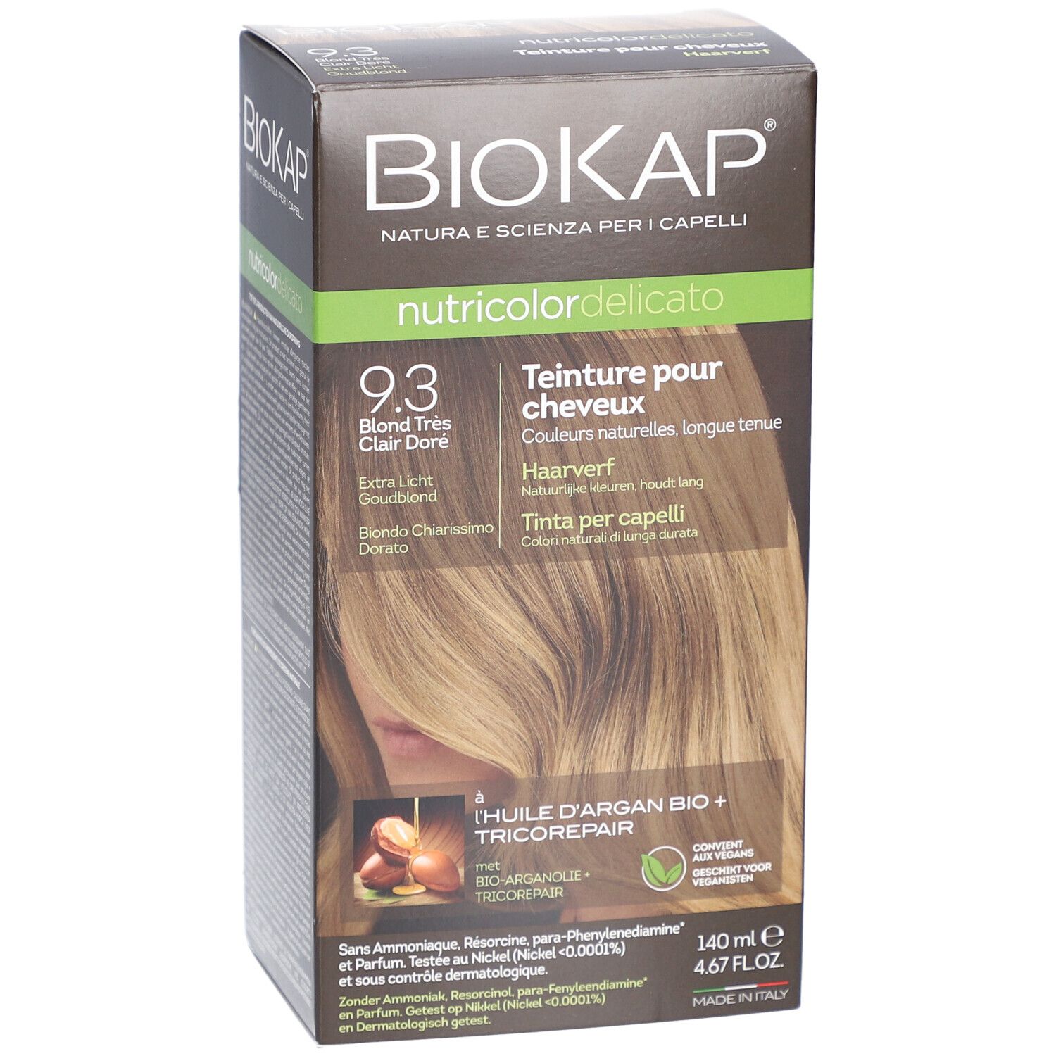 Emballage BIOKAP Nutricolor Delicato 9.3 Blond très Clair Doré. Informations produit.