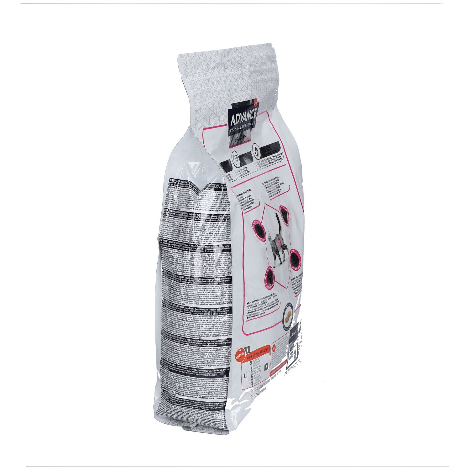 ADVANCE Veterinary Diets Urinary Chat Beutel, Seitenansicht. Text und Logo. 3kg.