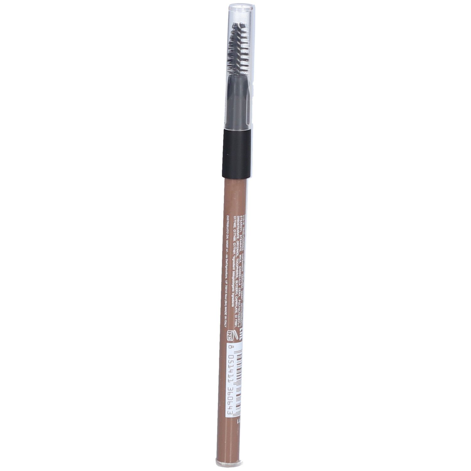 Crayon à sourcils avec brosse et capuchon. Inscription : puroBIO.