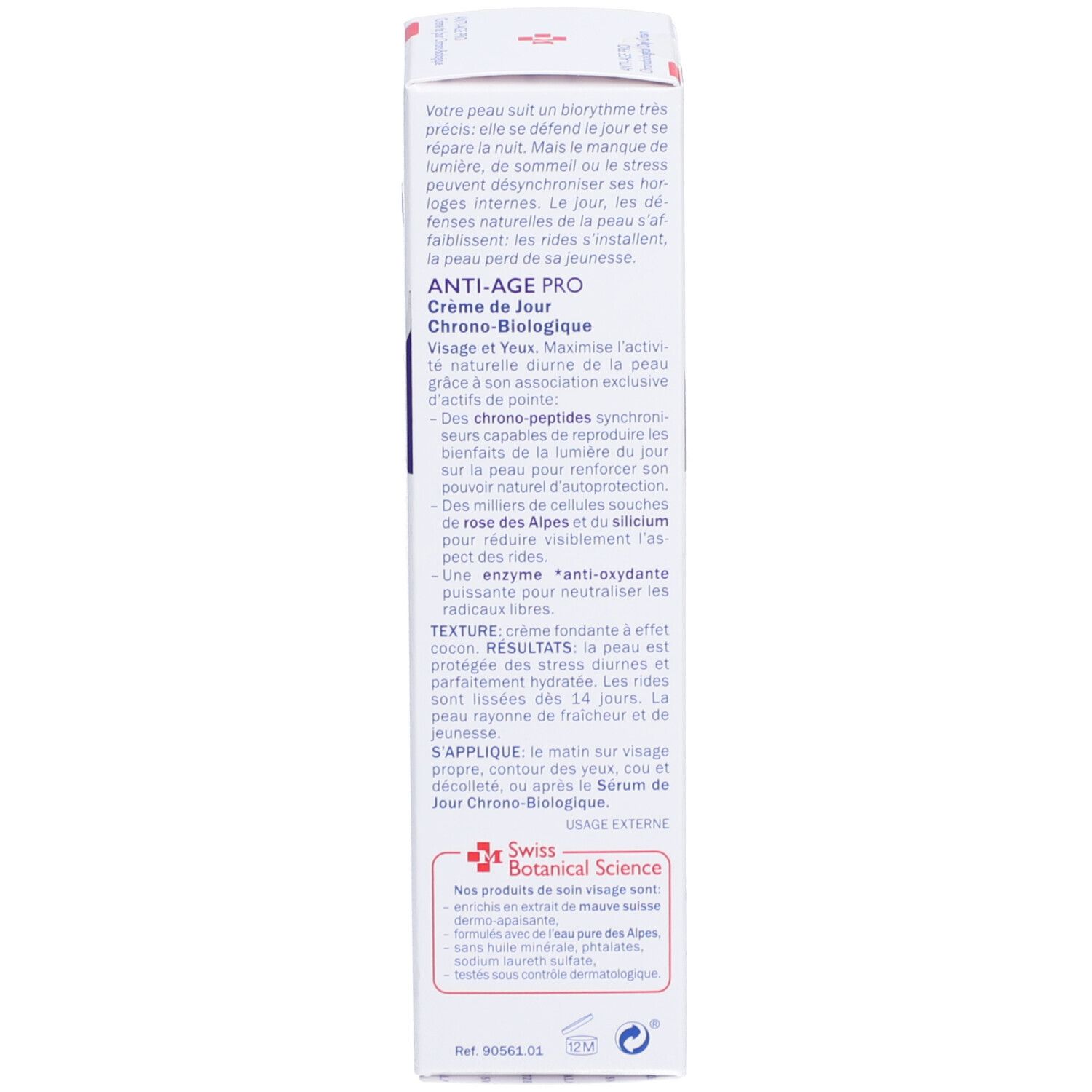 Emballage du produit. Dos avec informations, ingrédients et certifications. Marque Mavala.