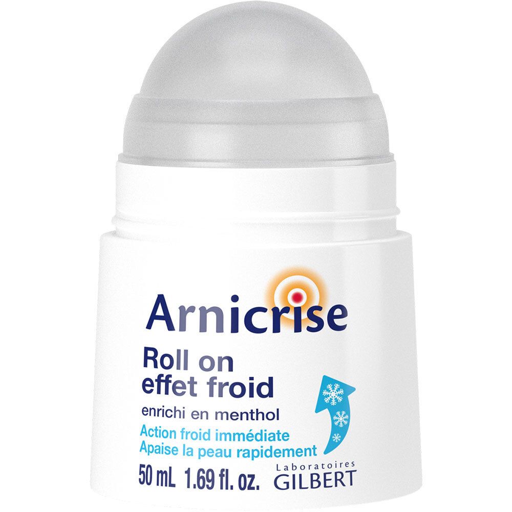 Flacon Arnicrise Roll on. Bille transparente. Nom et description du produit visibles.