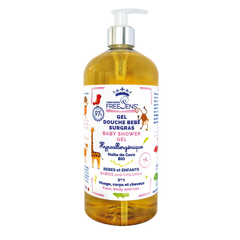 Freesens® Gel douche surgras bébé  3 en 1 - Huile de coco bio
