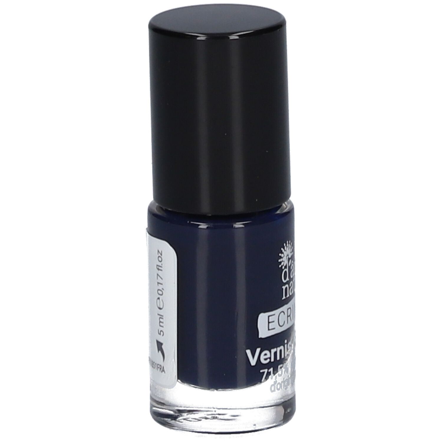 Blauer Nagellackflakon mit schwarzem Deckel. Aufschrift: d'âme nature, ECRINAL, Vernis LE BLEU. 5 ml.