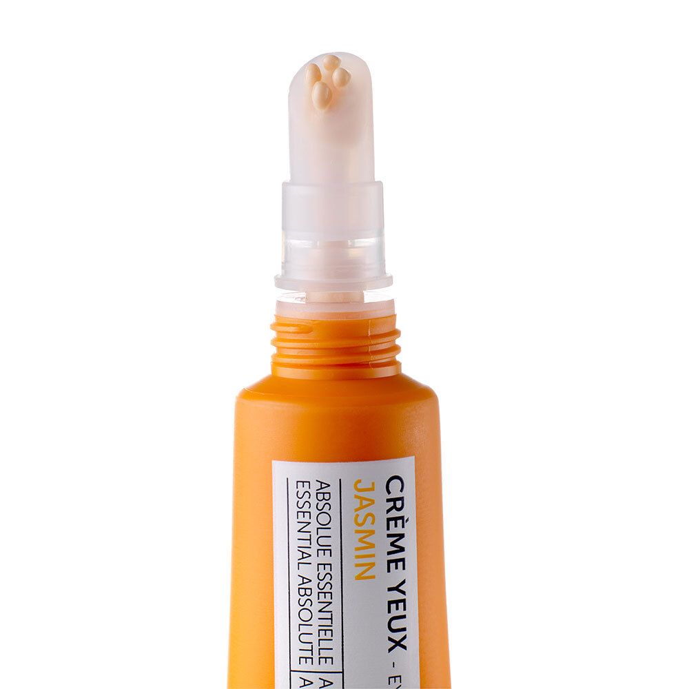 Close-up van de applicator. Crème-uitlaat. Crème Yeux Jasmin.