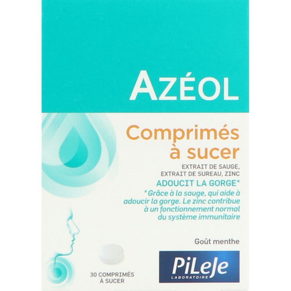 Boîte de Azéol Comprimé à Sucer. 30 comprimés à sucer. Goût menthe. Marque PiLeJe.