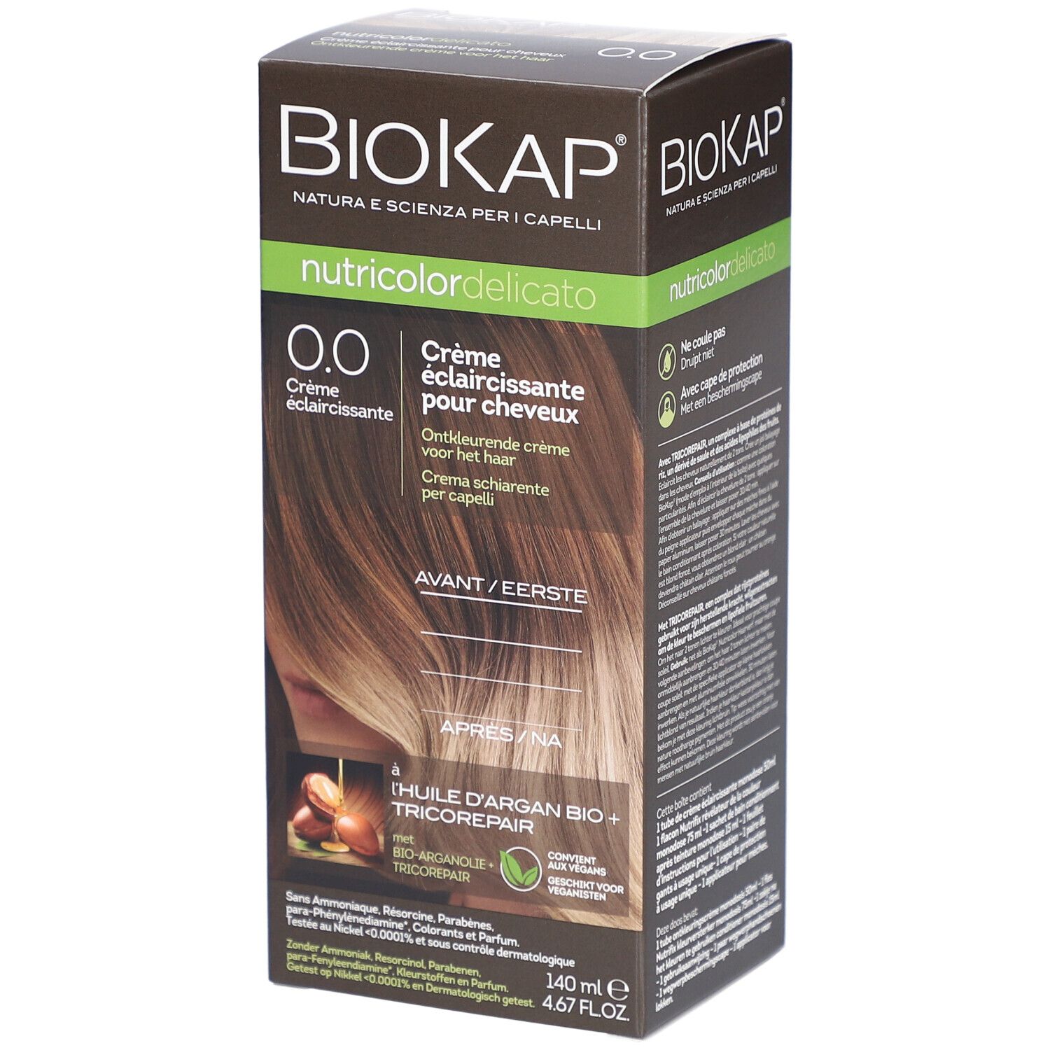 BIOKAP Nutricolor Delicato Crème, 0.0. Boîte avec image et texte. Vue de face.