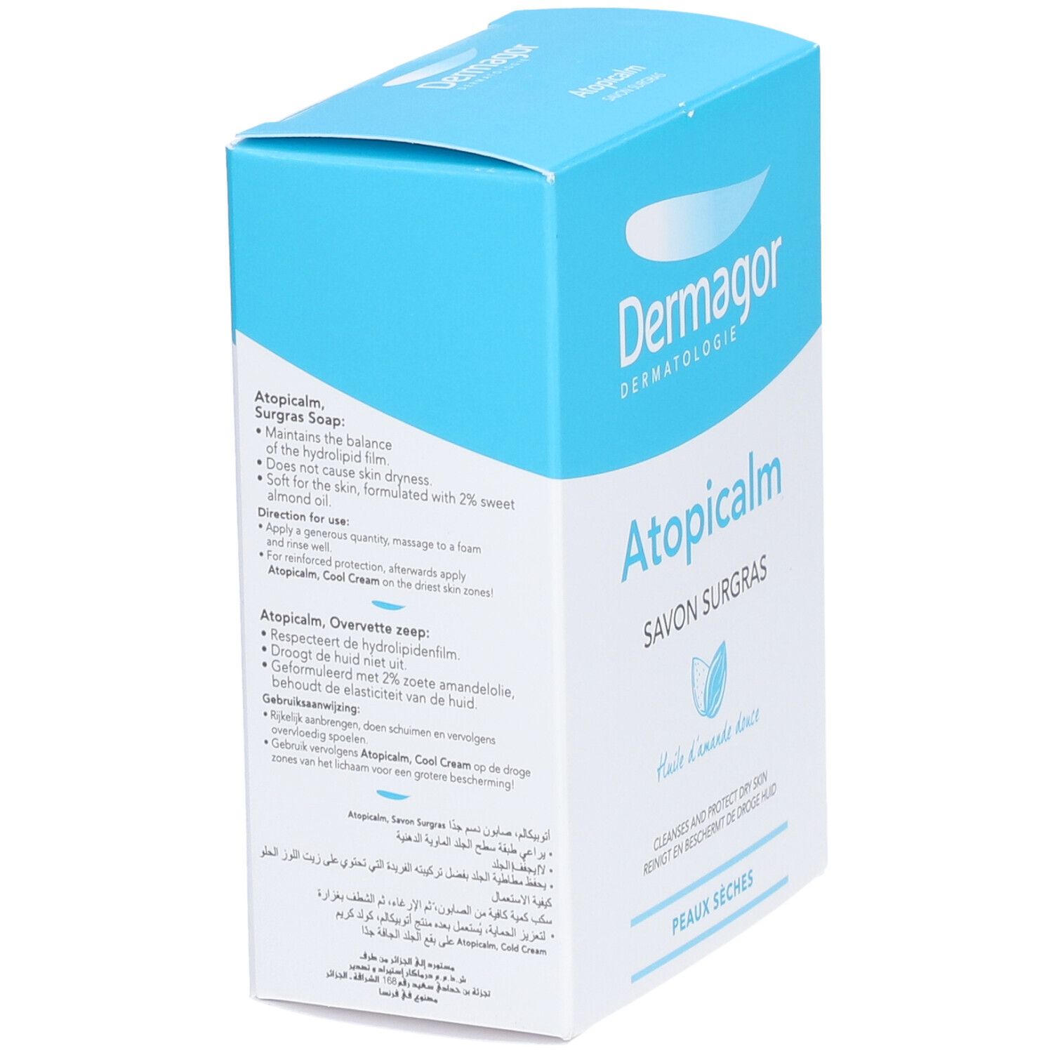 Schräg gestellte Verpackung mit Produktnamen und Text. Enthält Informationen zur Anwendung und Inhaltsstoffe.