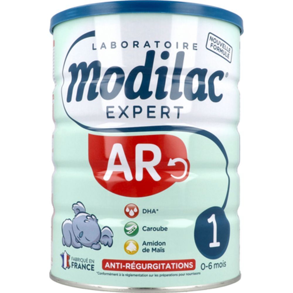 Boîte de lait infantile Modilac Expert AR. Ingrédients et informations nutritionnelles. 0-6 mois.