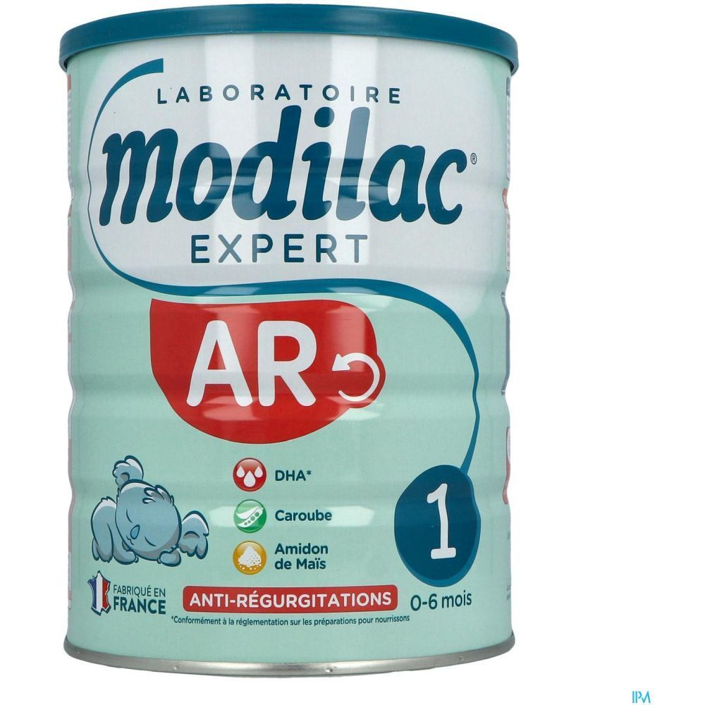 Boîte de lait infantile Modilac Expert AR. Ingrédients et informations nutritionnelles. 0-6 mois.