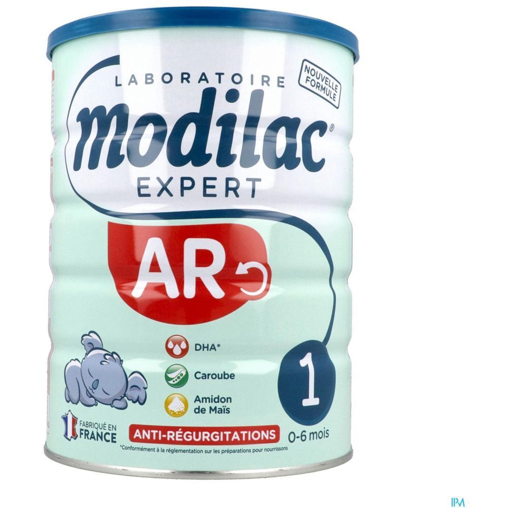Boîte de lait infantile Modilac Expert AR. Ingrédients et informations nutritionnelles. 0-6 mois.