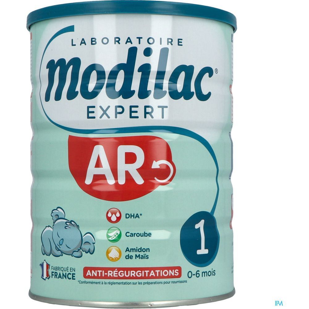 Boîte de lait infantile Modilac Expert AR. Ingrédients et informations nutritionnelles. 0-6 mois.