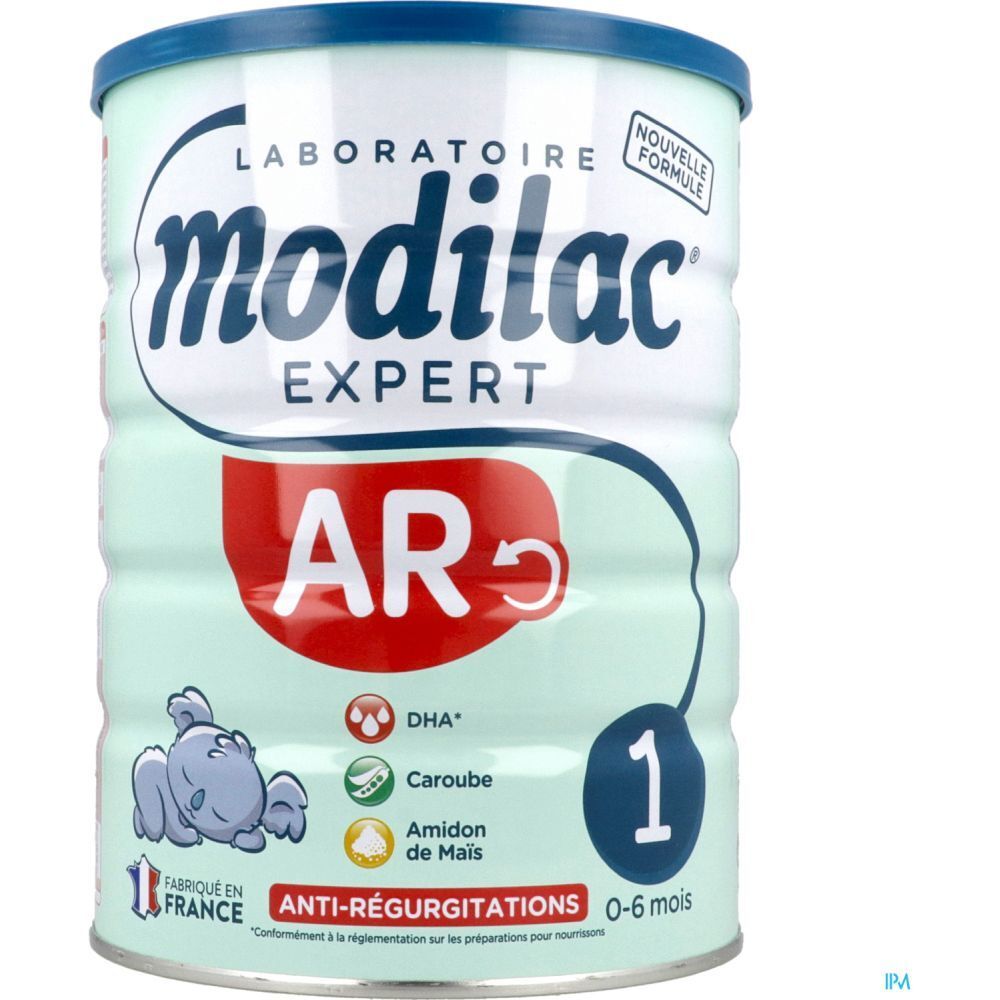 Boîte de lait infantile Modilac Expert AR. Ingrédients et informations nutritionnelles. 0-6 mois.