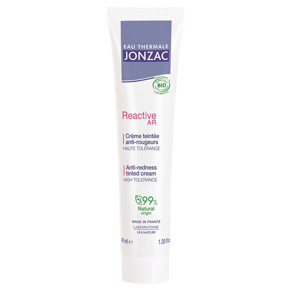 Tube Jonzac, crème teintée anti-rougeurs. Certification bio. 99% d'origine naturelle. 40ml.