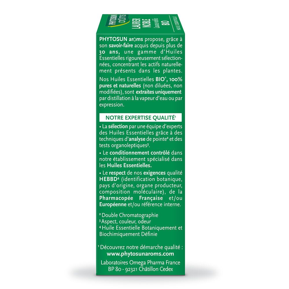Texte sur l'emballage: Informations sur la qualité et l'expertise de PHYTOSUN arôms.