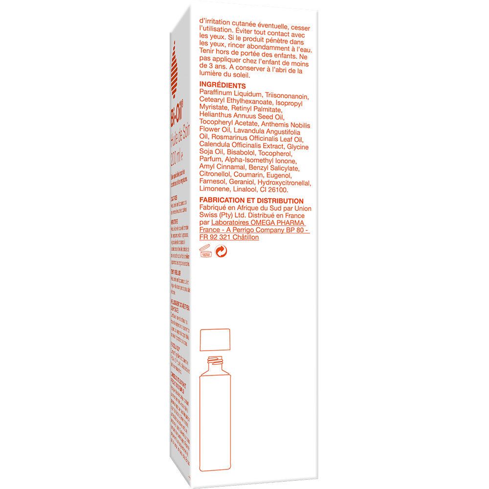Emballage Bi-Oil®. Texte avec ingrédients et informations.