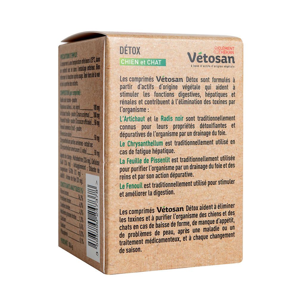 Côté de la boîte en carton. Description du produit et conseils d'utilisation. Texte en français.