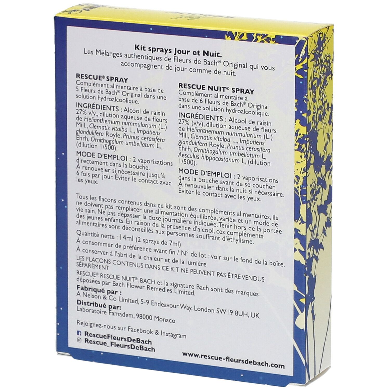 Dos de l'emballage jaune. Texte en allemand, français, italien et néerlandais. Ingrédients et mode d'emploi.