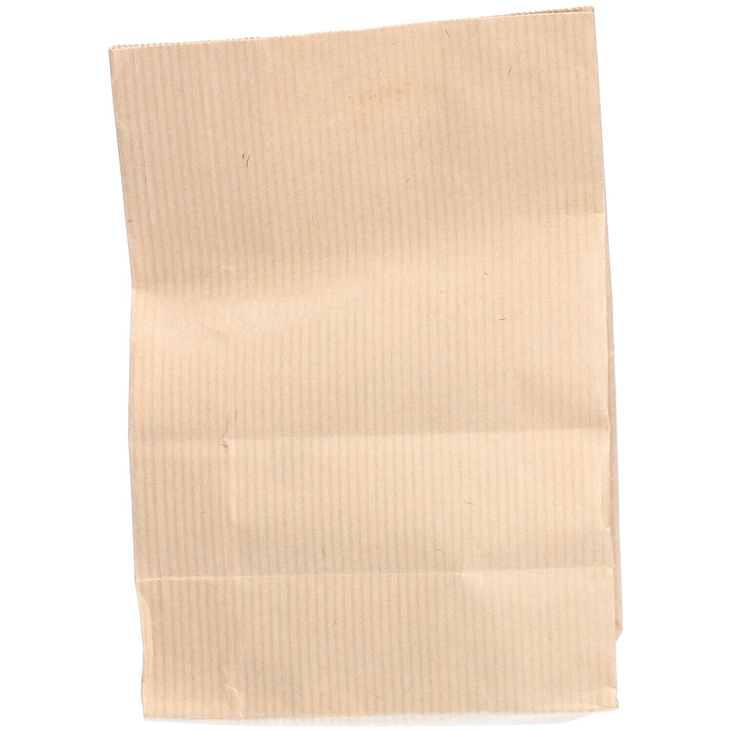Sac en papier brun vide, à rayures verticales.