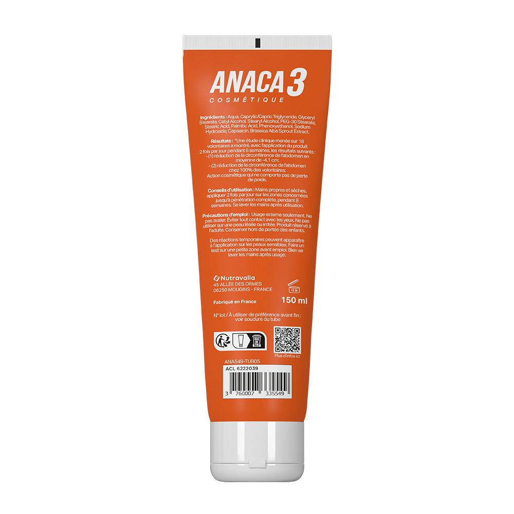 Dos du tube de crème. Ingrédients, instructions et informations fabricant. Fond orange.