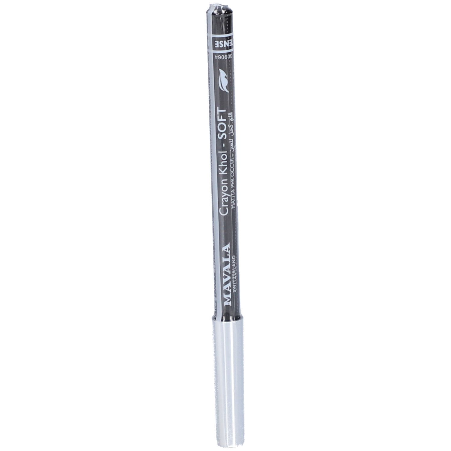 Schwarzer Kajalstift. Aufschrift: Mavala Crayon Khol - Soft. Silberne Spitze.