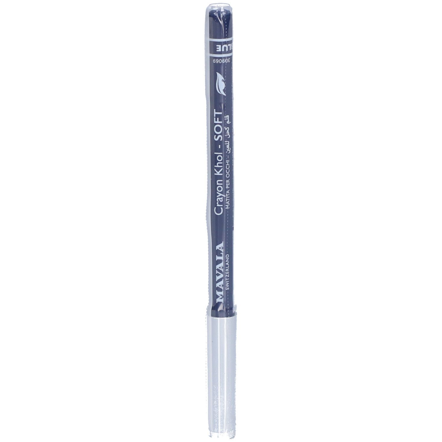 Blauer Kajalstift in Verpackung. Marke: Mavala. Aufschrift: Khol-Soft.