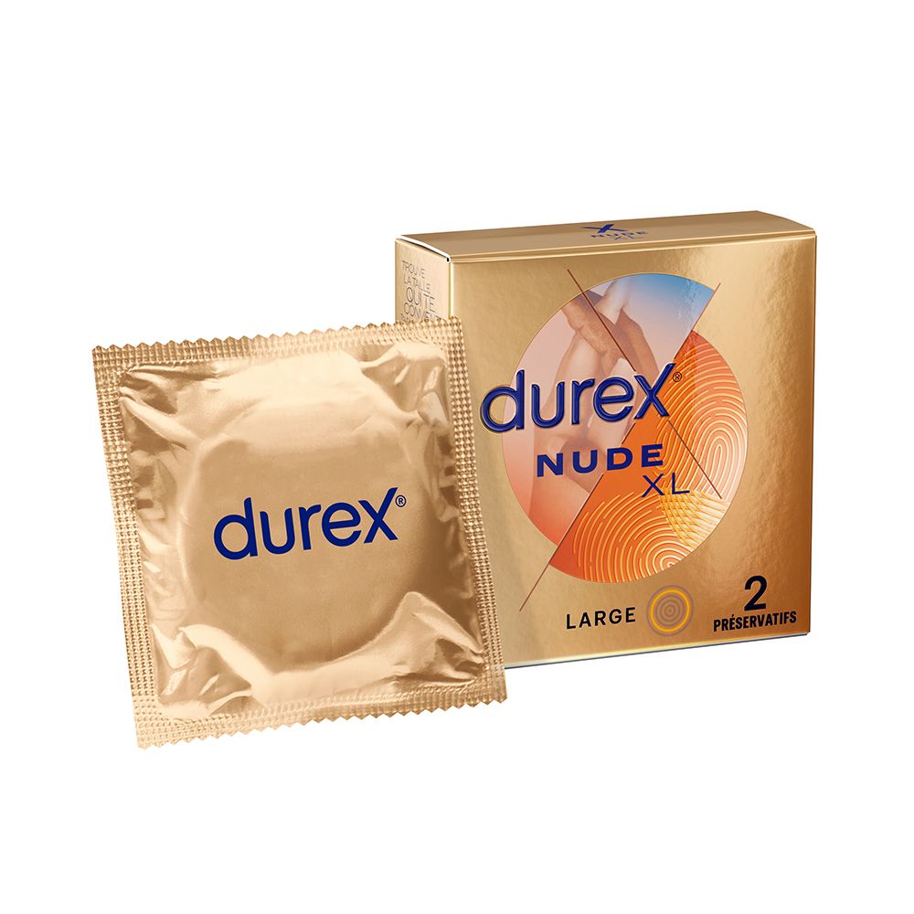 Durex Préservatifs Nude XL - 2 Préservatifs Fins et Extra Larges