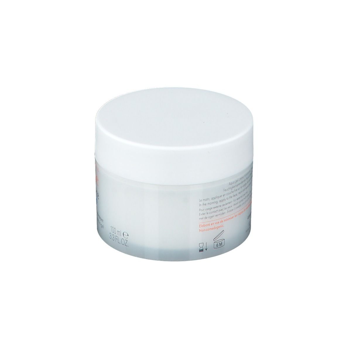 Pot blanc avec couvercle. Inscription et texte au dos. Contenance : 100 ml.
