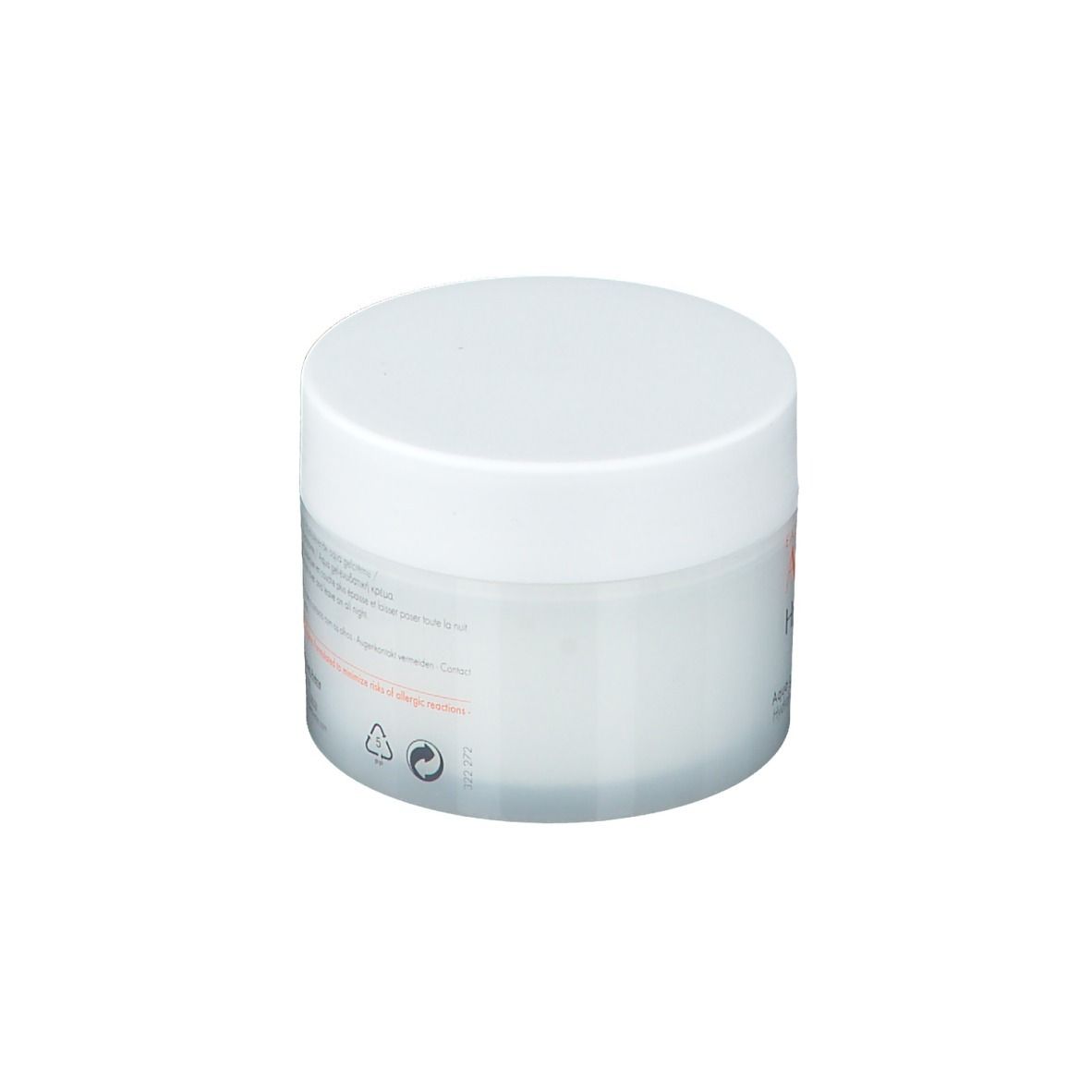 Pot blanc avec couvercle. Texte au dos. Contenance : 100 ml.
